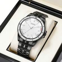 Reloj Casual ZOEA para Hombre, Correa , Esfera Elegante, Uso Diario y Trabajo - Correa-Negro/Caja-Plata - Ver 4