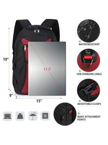 Large Capacity 17.3 Inch Laptop Backpack Anti-Theft TSA Certified Travel Backpack With USB Charging Port Waterproof College Use Gaming Backpack Unisex 17.3 Inch Laptop Bag Black And Red - Multicolor - View 5