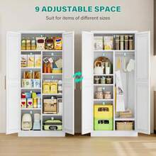 71" Tall Storage Cabinet with 9 Shelves and Hanging RodKitchen Pantry Cabinet with 2 Door White Metal Storage Cabinets Large Cupboard for Home Kitchen Laundry Bathroom - Blanco - Ver 7