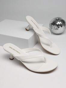 Women Kitten Heel Thong Heeled Sandals Comfortable Open Toe Slip On Summer Sandals - trắng - Xem 1