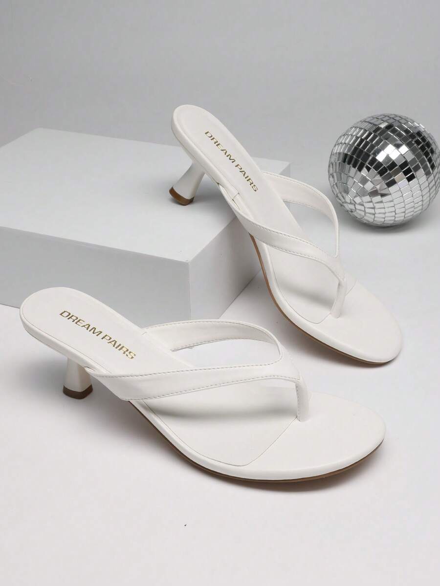 Women Kitten Heel Thong Heeled Sandals Comfortable Open Toe Slip On Summer Sandals - trắng - Xem 1