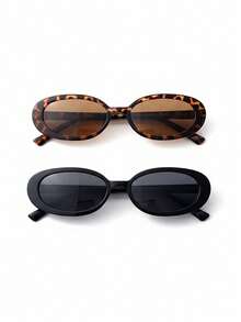 2pcs Oval Women's Fashion Glasses New Small Frame Y2K Glasses - 2PC (Black and Gray Red Bean Flower Tea Tablets) - View 7