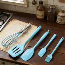 Premium Silicone Kitchen Utensils Set, 5 Piece Heat Resistant Cooking Tools – Includes Turner, Spatulas, Whisk, Basting Brush – Non-Stick, Perfect For Baking, Cooking, Mixing & More – Easy To Clean, Durable Kitchen Gadgets - 藍色 - 查看 11