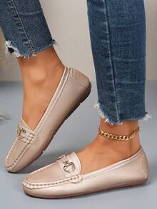 2025 Women's Spring New Arrival Gold Chain Elegant Slip-On Loafers - Apricot - View 4