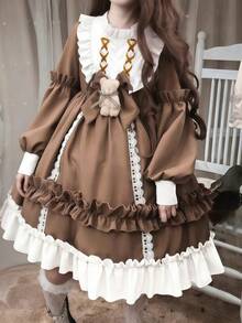 1 chiếc váy kiểu Lolita dễ thương, trang phục nữ sinh dịu dàng, phụ kiện cosplay, thích hợp cho lễ hội, tiệc tùng, biểu diễn, bao gồm váy + nơ cài cổ hình gấu bông mùa xuân - Nhiều màu - Xem 5