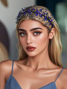 1件闪亮水晶水钻发箍，优雅星形设计宽发箍，适合新娘、婚礼、订婚、舞会、派对、节日、休闲场合佩戴 - 彩色 - 查看 4