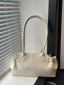 1 Stück neue einfarbige Zylinderhandtasche aus PU-Leder mit Doppelgriffen, Reißverschluss, großer Kapazität, modische Damen Schultertasche, geeignet für den täglichen Gebrauch, Einkaufen und Dates, Farbe: Weiß, Damen Shopper - Weiss - Übersicht 3