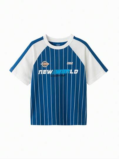 Balabala 男童速干夏季短袖T恤，撞色拼接袖子和竖条纹设计