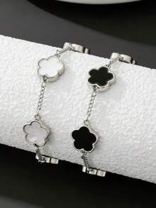 Single/Double Simple Fashion Classic Black And White Five-Leaf Clover Chain Bracelet Set Birthday Gift - Black and White - View 1