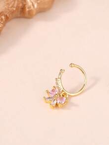 1 件装仿鼻环，无需穿孔，粉色蝴蝶结 CZ 吊坠十字架鼻夹，女士时尚饰品 - Faux Nose Ring - 查看 4