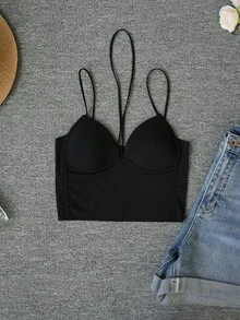 Spring/Summer Fashionable Sexy Women Camisole With Padded, Women Built-In Bra Camisole Layered Tank Top - Black - View 7