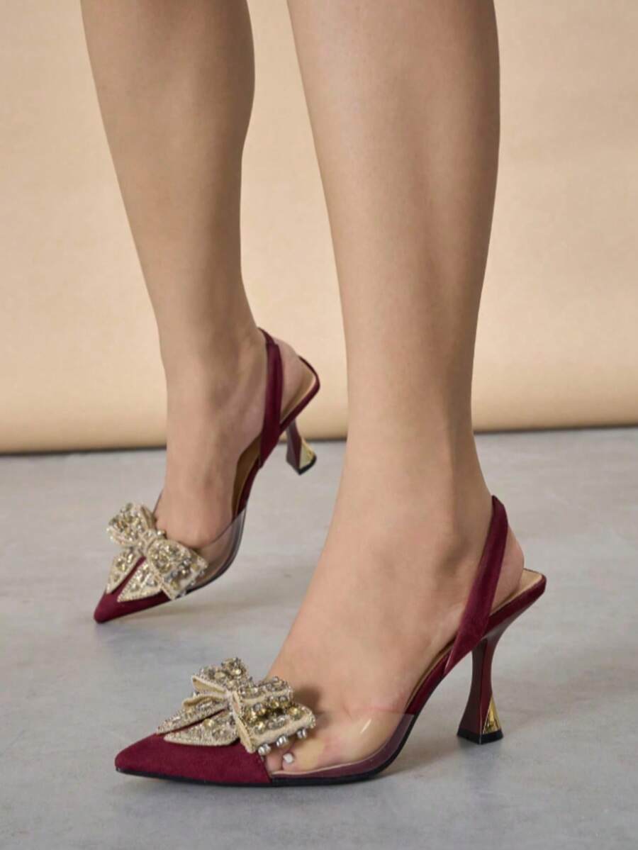 Geeyea A Pair Of Women's High Heels With A High-Quality Upper, Transparent Rubber Strips To Flatter The Foot Shape, And A Uniquely Shaped Stiletto Heel That Makes You Look Taller Without Being Tiring. Suitable For Weddings, Banquets, And Clubbing, Exuding A Sophisticated And Elegant Style. - 紅色 - 查看 1