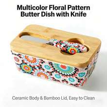 Ceramic Lid Butter Dish - Large Capacity Butter Storage Container With Divider, Hand-Painted Ceramic Creative Butter Box, Dishwasher , Christmas Kitchen Gift, Durable And Highly Creative - View 7