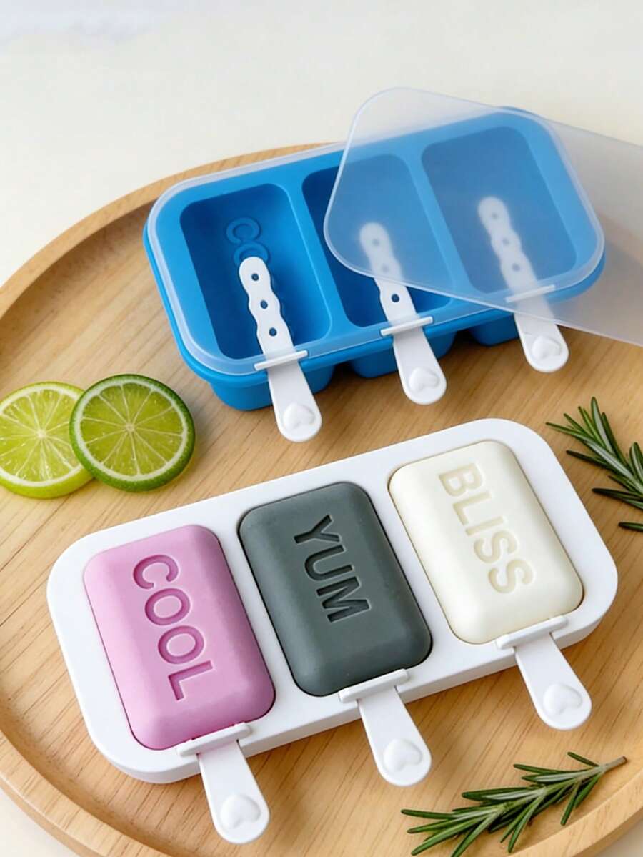 Khuôn làm kem que silicon 3 trong 1 họa tiết kẻ caro | Tự làm kem/nến sáp | Bao gồm 3 que kem tái sử dụng | Họa tiết lưới chữ 3D | Thích hợp cho dã ngoại/tiệc tùng/đồ thủ công cho trẻ em | Chất liệu silicon - Nhiều màu - Xem 1