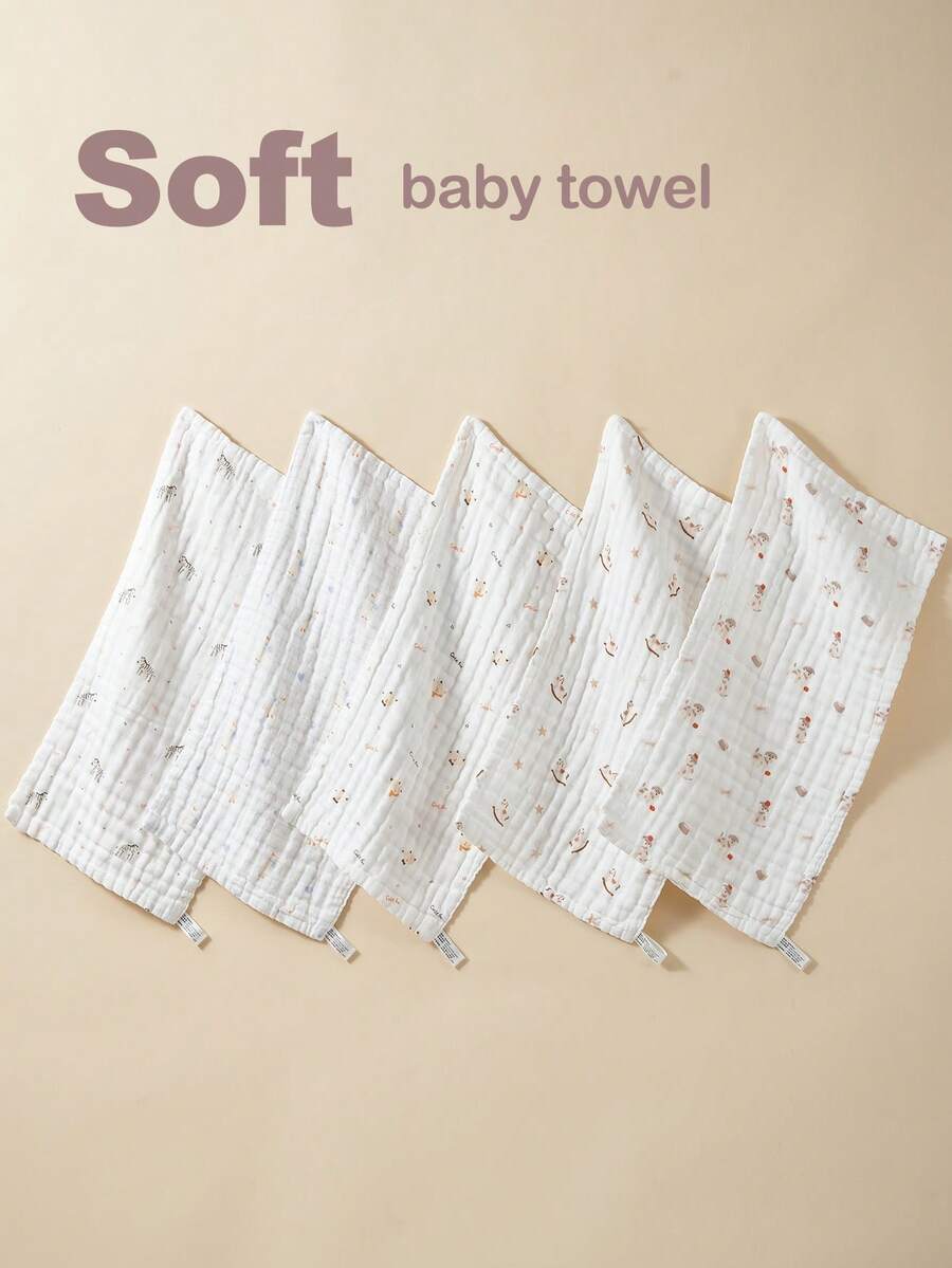 5/3条装随机尺寸25*50厘米6层100%纯棉纱布毛巾，柔软新生儿浴巾，儿童面巾 - 彩色 - 查看 1