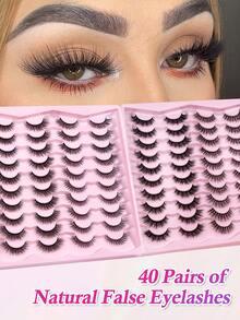 40 Pairs Mixed Style Natural Crossover False Eyelashes, Handmade Lengthened Thick Curly Eyelashes Artificial 3D Fuax Mink Eyelashes D Curvature Makeup Tools Hot Sellers For Daily Life,Gift For Women - 黑色 - 查看 9