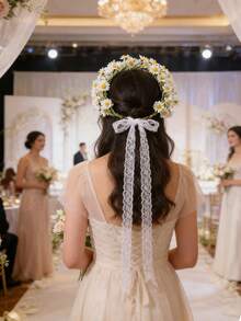 白色雏菊丝带花环 - 非常适合派对、节日、海滩和婚礼 - 均碼 - 查看 2