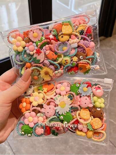 30/20/5pcs Set Random Cute Cartoon Animal & Floral Pattern Seamless Elastic Hair Ties, Suitable For Girls Birthday Party Gift, Daily Wear In Summer Ponytail Holders Hair Rubber Bands Scrunchies Hair Rope