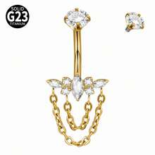 1 chiếc khuyên rốn bằng titan G23 đính đá CZ, kiểu dây chuyền, hình hoa cong, khuyên rốn đính đá CZ. - Như thể hiện trong hình ảnh - Xem 14