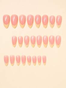 Add A Touch Of Romance With 24pcs Almond Nails 3D Gel Minimalism Fresh Yellow French Full Coverage Fake Nail Tips For Women And Girls Press On Nails Includes 1sheet Adhesive Tabs & 1pc Mini File Suitable For Summer Party Office Daily Wear False Nails Jelly Glue Is Randomly Shipped - Multicolor - View 2