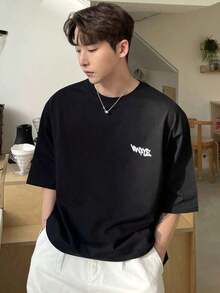 Camiseta De Verano Para Hombre Con Letras Impresas - Negro - Ver 2