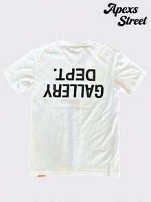 Gallery "Cream Orange" Shirt, Cotton Printed T-Shirt,Men's Graphic Stylish Design T-Shirt,Vintage Casual Hip-Hop Style For Outdoor Leisure Activities - 白色 6 - 查看 1