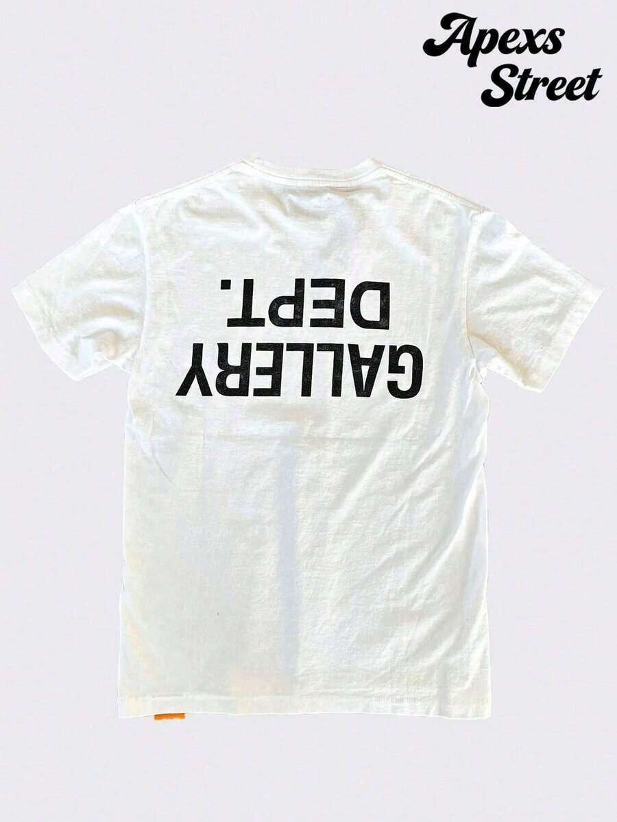 Gallery "Cream Orange" Shirt, Cotton Printed T-Shirt,Men's Graphic Stylish Design T-Shirt,Vintage Casual Hip-Hop Style For Outdoor Leisure Activities - 白色 6 - 查看 1