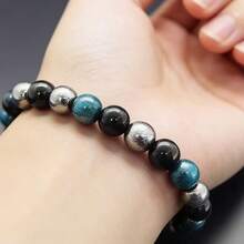 8毫米虎眼石火山石串珠手链，弹性天然石男士手链 - 彩色 - 查看 4