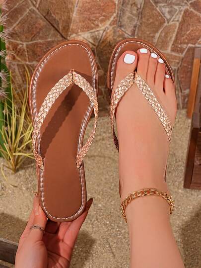 女士人字拖，时尚舒适的夏季沙滩拖鞋，室内/室外两用凉鞋