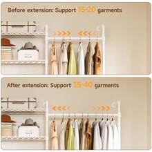 L6 Wall Mounted Closet System, Adjustable Industrial Pipe Clothes Rack Clothing Racks With 6 Telescopic Rods & 3 Fixing Rods & 9 Shelves, Heavy Duty Closet Organizers And Storage For Hanging Clothes White - L6 White - 查看 5