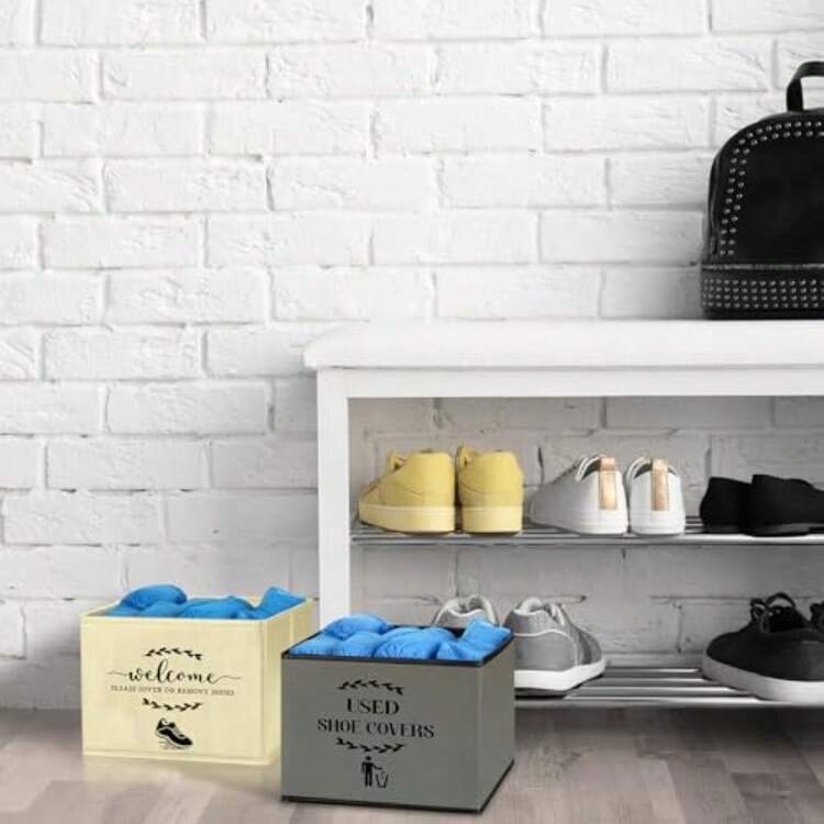 Suzile - 200 fundas desechables para zapatos con 2 cajas de suministros para casa abierta botines plegables fundas para zapatos contenedor de almacenamiento para suministros para invitados - Beige rojo negro - Añade 4