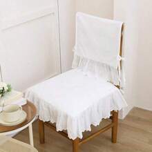 1件装法式椅套 高端白色简约荷叶镂空刺绣家用实木椅背套 - 彩色 - 查看 2