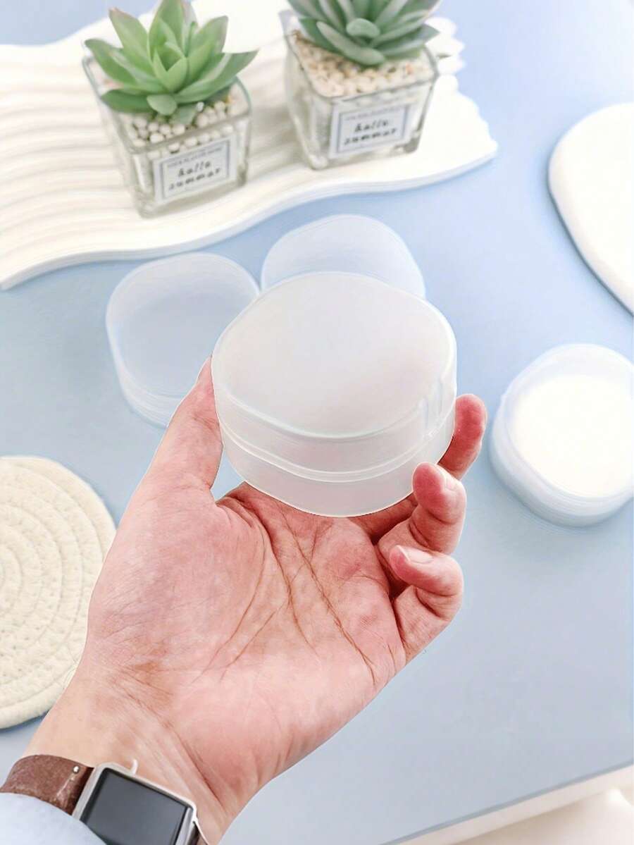 防漏密封圆形塑料容器，适用于存放卸妆珠、卸妆膏等。长方形便携旅行装。