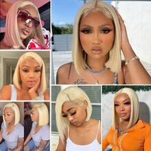 613号金色波波头假发,真人发漂白,巴西雷米发,价格实惠,13x4直发短波波头假发,真人发闭合式假发,预先拔毛 - S613 - 查看 7