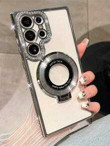 Luxury Plating Gradient Glitter Diamond Stand Holder Phone Case Compatible With Samsung Galaxy S26 Ultra S25 S24 Ultra S23 S22 Ultra S24 Plus S25 Plus Wireless Charging Camera Protective Shockproof Cover - Silver - View 5