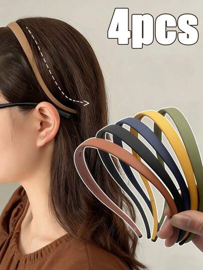 Bộ 4 băng đô chữ U tối giản, chất liệu mờ, chống trượt, thích hợp cho kính mắt, phụ kiện thời trang và đa năng dành cho nữ, phù hợp để trang điểm, rửa mặt và sử dụng hàng ngày (có sẵn 1/4 chiếc)