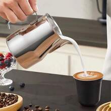Milk Frothing Pitcher With Latte Art Pen Gloss Sliver 304 Stainless Steel Inner Scale Coffee Steaming Milk Creamer Cup 350ML,Coffee Service Coffee Accessories - 350ML - 查看 5
