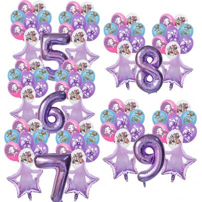 K-Pop Purple Flower Bouquet Disco Children's Birthday Party Decorations Ball Number Balloon Set, Baby Shower Party Supplies, Gift, Toys