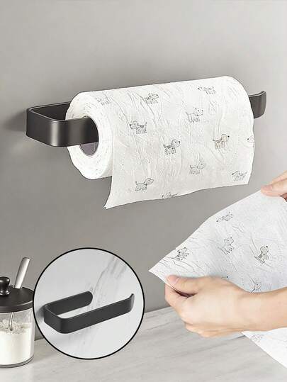 Self-Adhesive Kitchen Paper Towel Holder, Plastic Toilet Paper Roll Dispenser, No Drill Needed Paper Towel Rack, Bathroom Towel Bar, Can Be Used As Towel Rack Or Wall-Mounted Towel Ring, Suitable For Wall, Tabletop, Minimalist Design, Applicable For Home, School And Other Scenarios