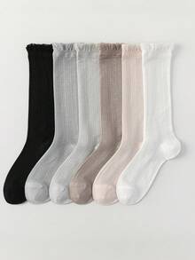 1 par de calcetines largos y transparentes de mujer de seda de morera con volantes en el bajo, transpirables para uso diario en primavera y verano - Multicolor - Ver 1
