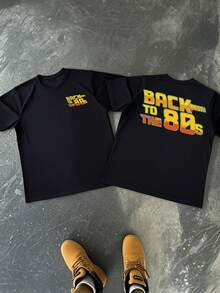 Retro BACK TO THE 80s Graphic Evokes Nostalgia For Neon Lights And Upbeat Energy Of Classic Arcade Culture Men's Double Sided Digital Printed 1Pcs Tee 220g - màu đen - Xem 1