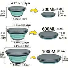 3pcs Foldable Silicone Camping Bowl With Lid, Lunch Box, Salad Bowl, Expandable Food Storage Container, Bento Box, High-Quality Food Container For Travel, Camping, Office, Kitchen Utensils, Collapsible Bowl, Leak-Proof Food Container, Suitable For Home, School, Office, Travel, Outdoor Picnic, School Supplies - Multicolor - View 3