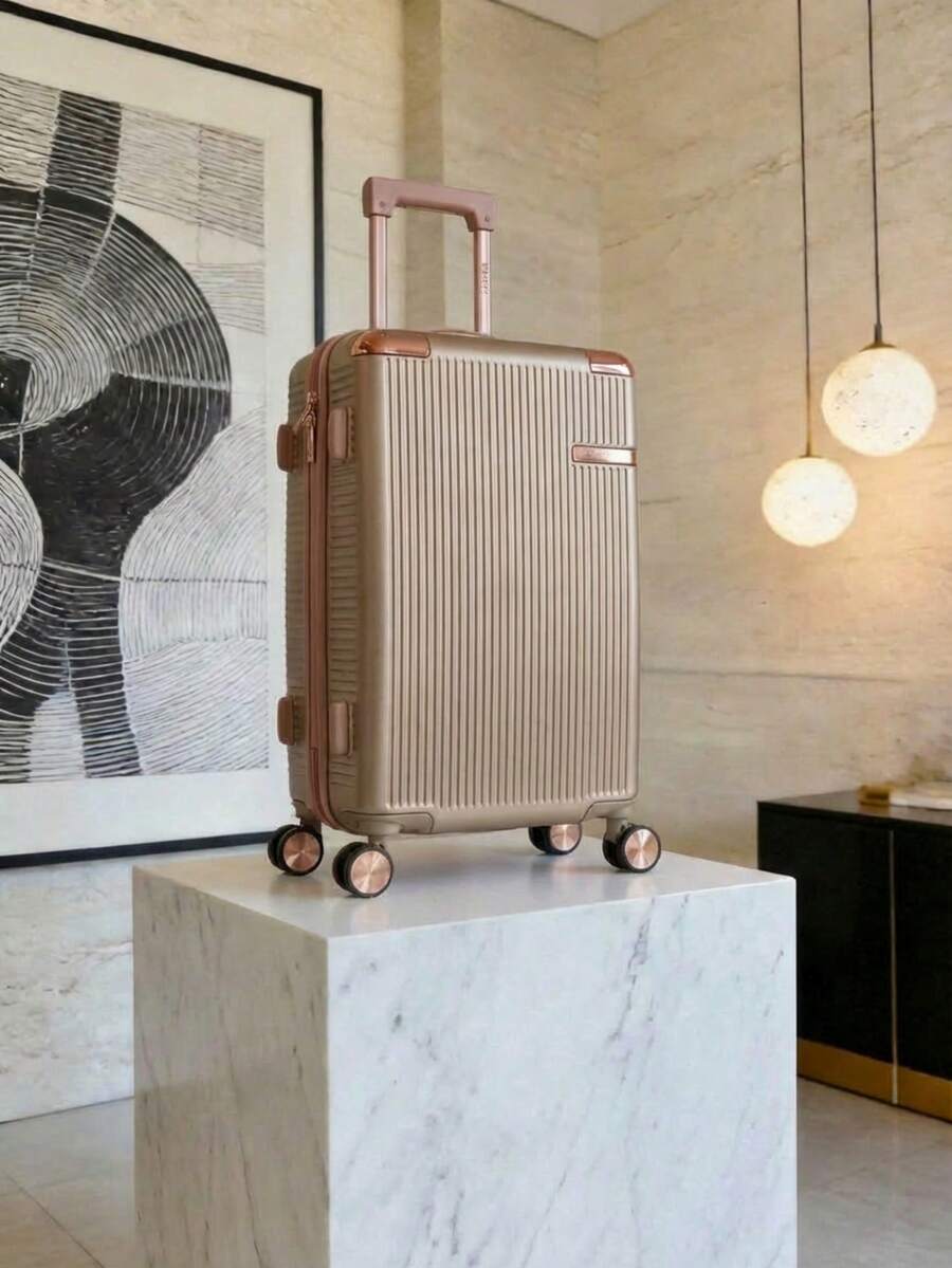Carry-On Suitcase For Domestic And International Travel, 4 Double Wheels, 360° Rotating Lock, Built-In Padlock - 香檳色 - 查看 1