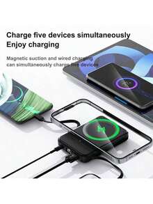 10000mAh Mini Magnetic Fast Charging Power Bank With Digital Screen LED Power Display, 2 Built-In Charging Cables, Built-In Stand Magnetic Power Bank, USB-C Portable Charger, Can Charge 5 Devices Simultaneously, Suitable For IPhone 16/15/14/13/Pro/Mini/Pro Max, Suitable For Android, Comes With Stand, Built-In Stand Magnetic Power Bank, Travel Essentials, Perfect Gift - 白色 - 查看 9