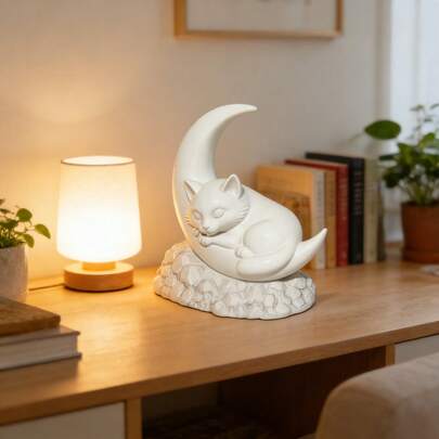 1pc Cute And Playful Little Wolf Pup Sleeping On The Moon And Clouds, Suitable For Living Room, Desk, Vanity. Car Decor, Suitable For Holidays, Halloween, Easter, Valentine's Day, Perfect Gift For Friends