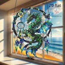 Atrapasueños de dragón impreso en 2D de acrílico, dispositivo decorativo que atrapa la luz para uso en el hogar, oficina y al aire libre. Regalo ideal para hermanos y el Día de la Madre, adecuado para colgar en ventanas de tragaluz - A - Ver 6