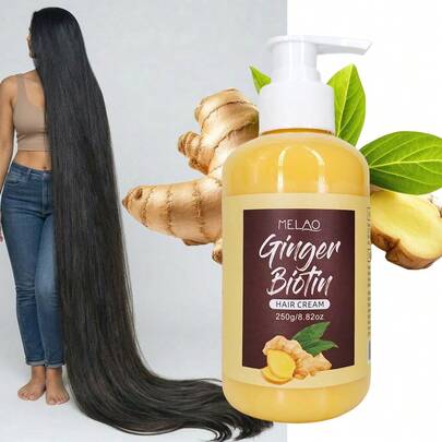  Ginger Biotin Hair Cream, MELAO Nourishing Hair Cream With Ginger & Biotin, For Dry & Damaged Hair, Deeply Conditions, Tames Frizz, Adds Shine & Softness, 250g/8.82oz