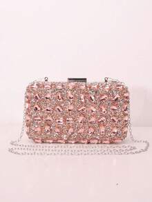 1pc Solid Color Asymmetrical Acrylic Diamond Clutch Crossbody Bag, Fashionable Luxury Evening Bag For Women, Suitable For Daily, Party, Wedding - Champagne - View 1