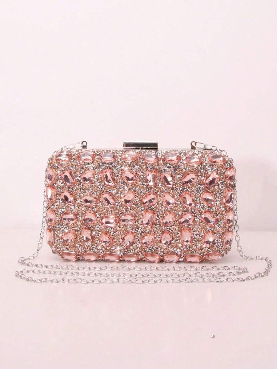 1pc Solid Color Asymmetrical Acrylic Diamond Clutch Crossbody Bag, Fashionable Luxury Evening Bag For Women, Suitable For Daily, Party, Wedding - Champagne - View 1
