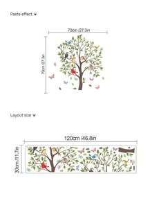 1pc, Multi-Size, Removable PVC Wall Sticker, Suitable For Kids Room, Nursery, Decals Of Squirrel Wearing Hat On Tree Branch, Cat In Flower Bushes, Moon And Fox, Mischievous Monkey Climbing Tree, Small Birds On Big Tree, Spring/Summer Plants And Animals Wall Stickers, Applicable For Bedroom, Living Room, Study, Dining Room, Bathroom, Home Wall Decor, Room Decoration - Multicolor - View 10